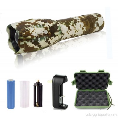 G1000 Military Tactical Flashlight 5 Modes Zoomable Adjustable Focus - Ultra Bright LED Tactical Flashlight - Full Kit (Camo Dark Brown)